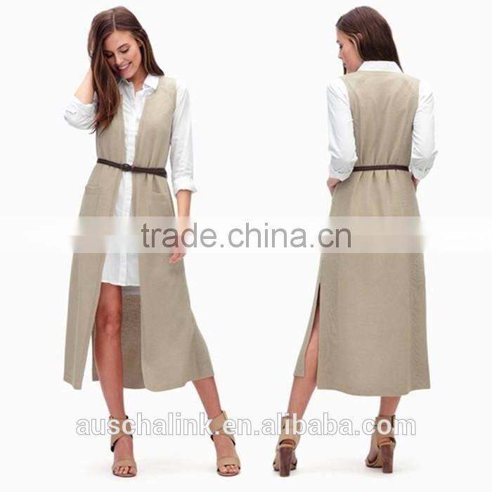 new fashion ladies chic sleeveless belted long vest wholesale