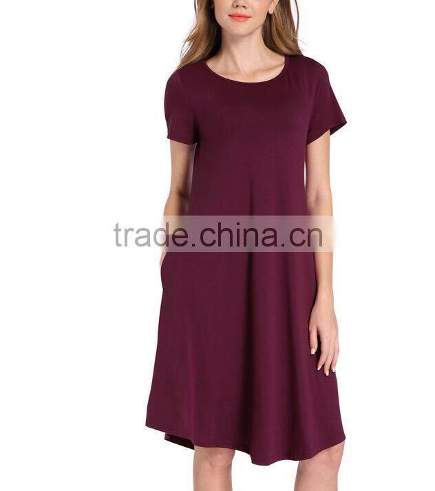 Wholesale latest fashion short sleve ladies O-Neck simple soft women dress