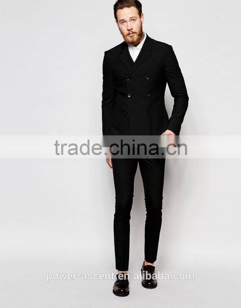 2016 mens super skiny double breasted black suit jacket