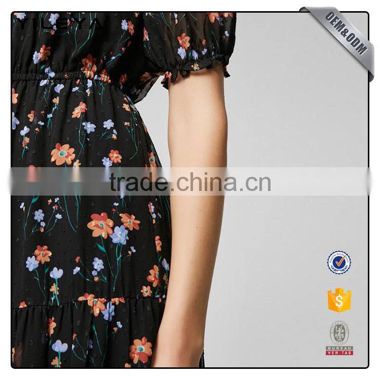 Custom factory service modern style casual women's summer long chiffon floral maxi dresses 2017