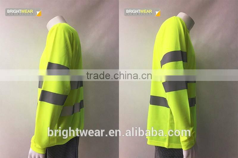100%polyester hi vis rib collar long sleeve wicking high visibility t-shirt
