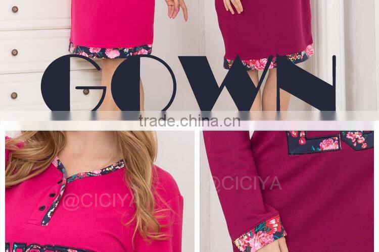 TOP DESIGN WINTER ARABIC COUPLE NIGHTGOWNS FOR BEAUTIFUL WOMEN THICK POLYESTER COTTON O-NECK WITH BUTTON STYLE NIGHTGOWNS