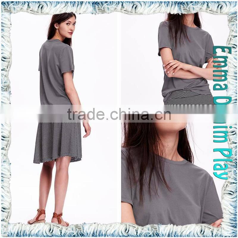 2016 New Simple Designs Plain Style Best Quality Ladies Round Neck Grey Soft Cotton T-Shirt