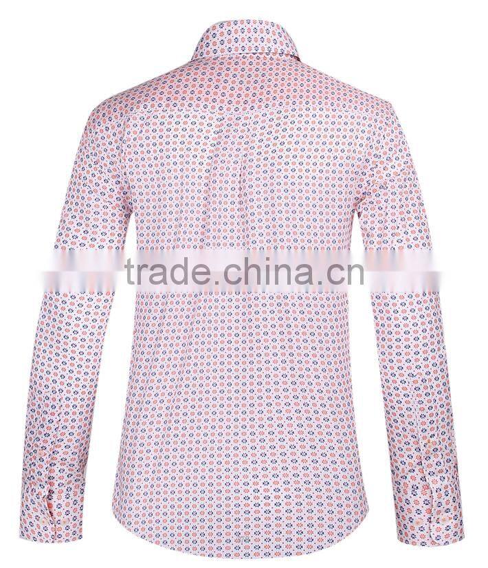 2017 floral printed men's long sleeve button down collar slim fit shirt with contrast collar and cuff