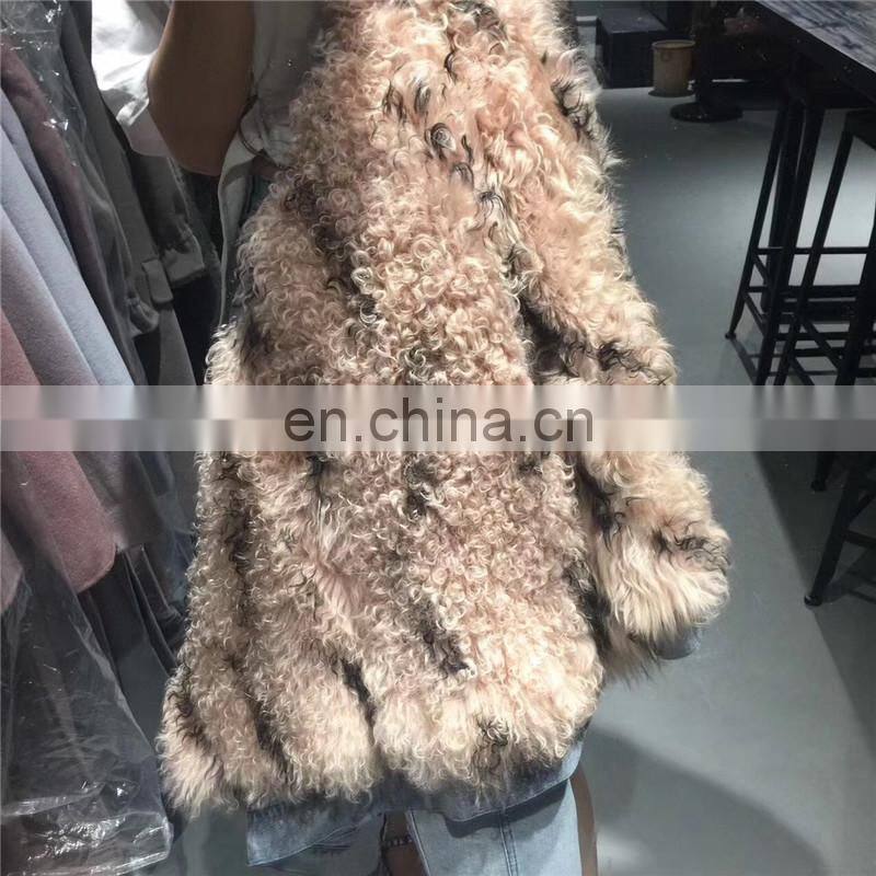 Fashion Wholesale Real Fur Lining Denim Jacket Women Lamb Fur Coat