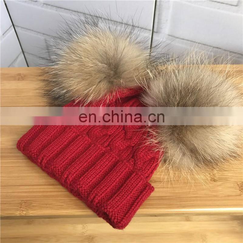 Kids Knitted Hats with Double Fur Balls Baby Cute Winter Warm Beanies Hats Baby Knitted Hat