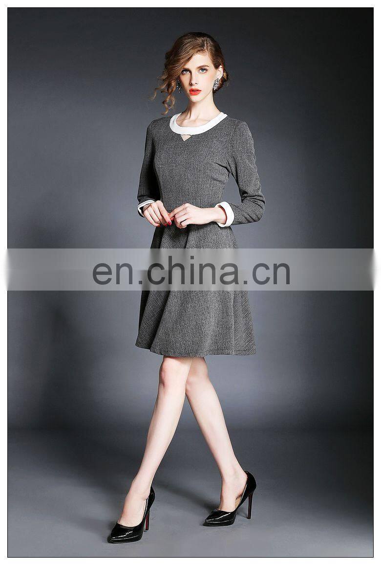 High quality long sleeve tweed spring dress above knee, wholesale dress fashion