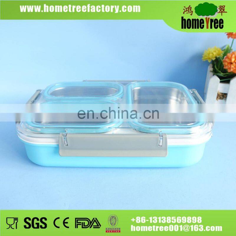 Stainless Steel 3 Compartment insulated Lunch Box With leakproof Silicone