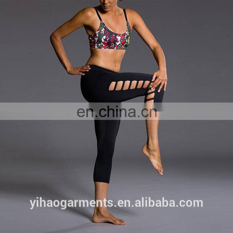 Yihao sales low MOQ legging sport women yoga capris Spandex /Polyester Side Hollow Custom Yoga Leggings