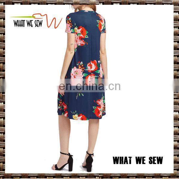 custom summer fashionable flower print dress by best manufacturers in china