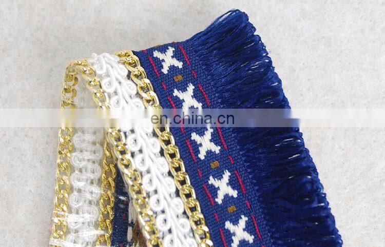 Good quality custom lace trim with gold chain fringe trim