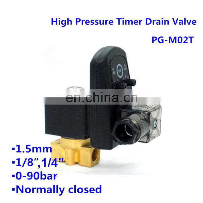 GOGO 0-90bar 2 way water high pressure solenoid valve 1/8" 1/4" BSP Orifice 1.5mm normally closed brass timer drain valve