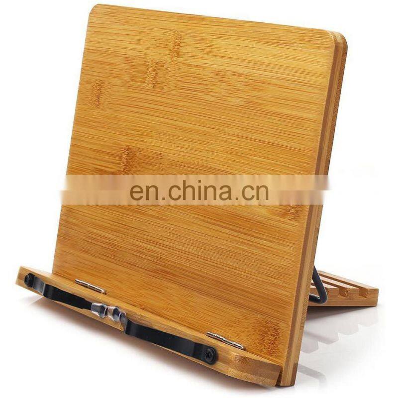 Bamboo Book Stand Adjustable Book Holder Tray and Page Paper Clips-Cookbook Reading Desk Portable Sturdy Lightweight Bookstand-T