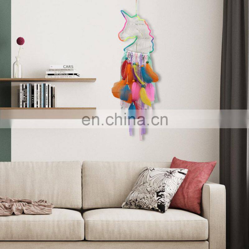 Ins Night Led Lamp Dreamcatcher Hanging Decoration Girl Room Decoration Unicorn Dream Catcher For Kid