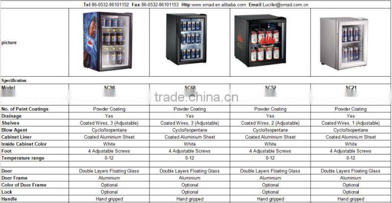 direct cooling mini display showcase single glass door upright beverage cooler