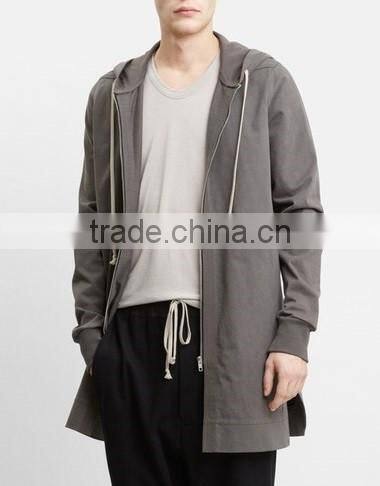 Fashion Casual Wholesale Dark Grey Mens Long Cut Hoodies