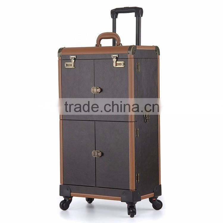 Guangzhou factory PVC trolley makeup case rolling case cosmetic case with wheels