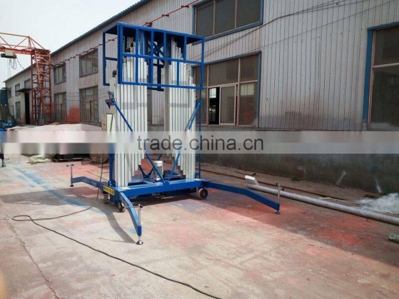 12m hydraulic man lift for glass washing / Double mast aluminum lift platform