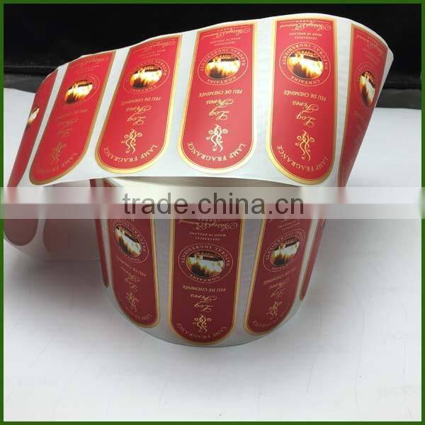 Gold Stamping Synthetic Paper Red Lamp Fragrance Stickers with Matt Lamination