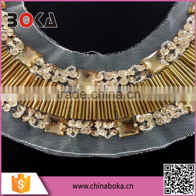 BOKA New Arrival silver plastic beads neckline,embroidery collar with sequins applique