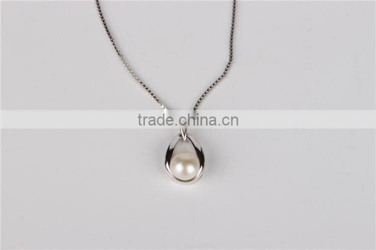 Fashion white gold plated pearl silver necklace 925
