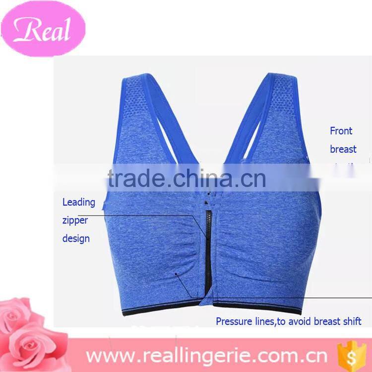 New style front zipper nylon cotton training sportswear bra
