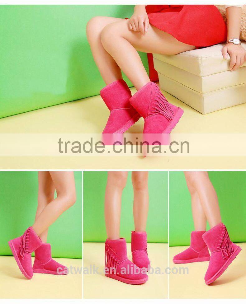 Fashion winter snow boots woman wedge boots tassel boots light brown color three color option