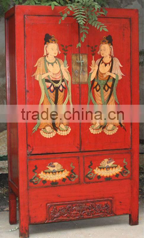 Chinese antique red wedding shanxi wardrobe cabinet
