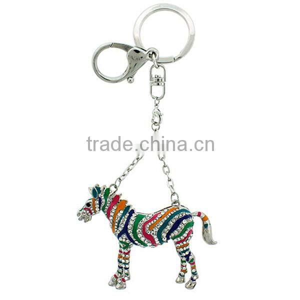 Tiger face gold clear crystal accented keychian