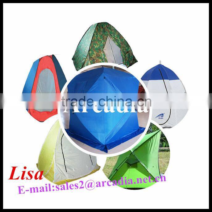 Colorful fishing tent for camping in Winter
