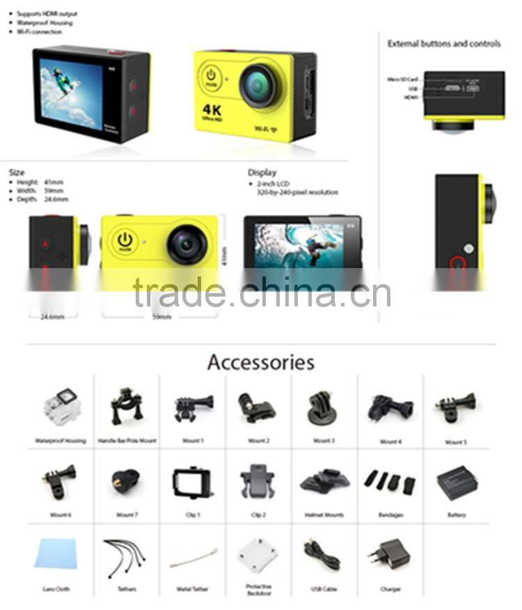 Waterproof Wireless WiFi Waterproof 30m 170 degree wide angle Lens super slim size H9 4k HD