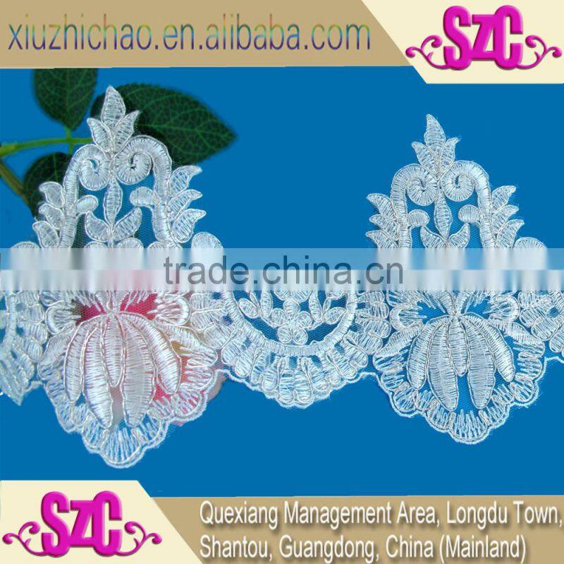 T0105-4A factory sale polyester sequins embroidery lace trims dress decoration