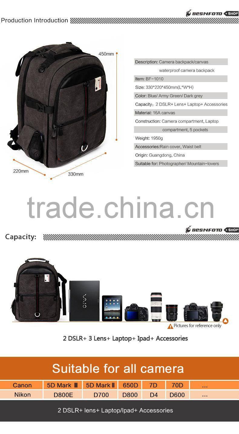 2016 Ergonomic design High quality Professional Camera bag Backpack Canvas Laptop bag