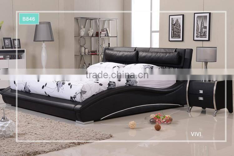 King size B846 comfortable soft black faux leather bed