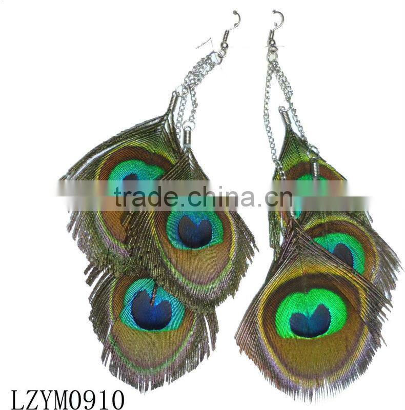 Vintage Dangle Peacock Feather Earrings LZMM18