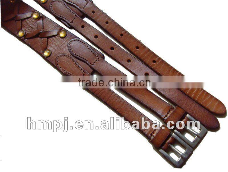 Brown color cowhide leather studded leather belt