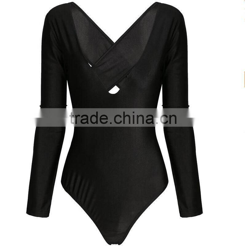 Women V-neck Stretch Bodysuit Sexy Jumpsuit Tops