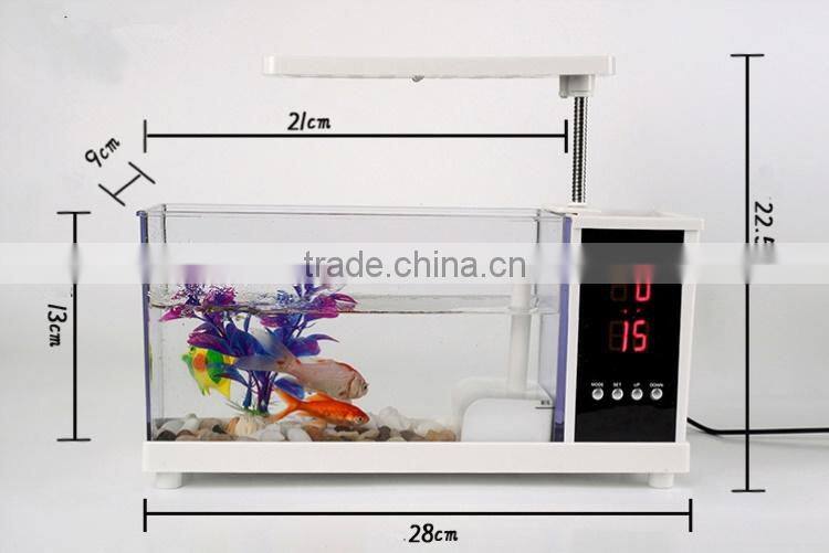 Mini table fish tank, electronic clock on table Lamp