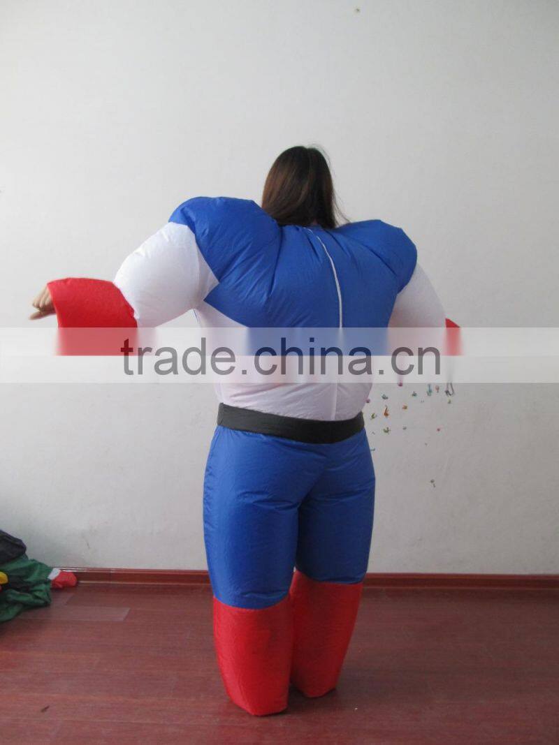 DJ-CO-111 Adult Chub Captain America Inflatable Blow Up Color Full Body Costume Jumpsuit
