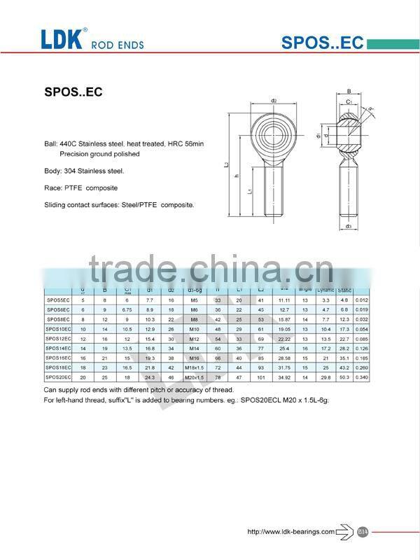 LDK TS16949 Certificated rod ends bearings pos10ec