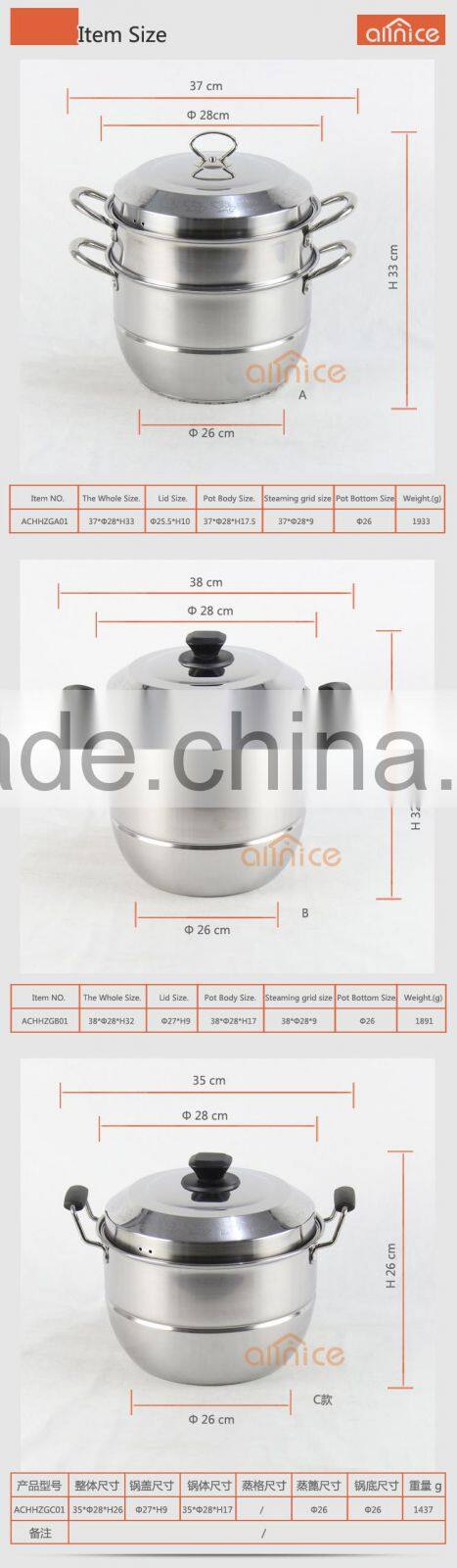 Allnice-New design #430 stainless steel 2-layer 15-qt durable Multipots & Steamers with steel lid and bakelite handles&knob