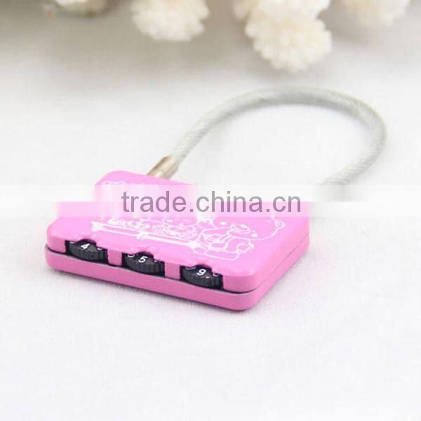 cute 3-digital code retractable steel cable lock
