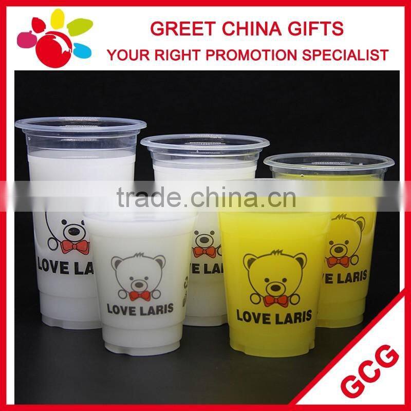Promotional Custom Logo Disposable Clear Plastic Cup with Round Top Lid and Straw PP Beverage Juice Cup