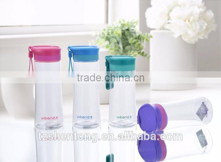 Wide mouth silicone lid portable leak proof plastic drinking water bottle