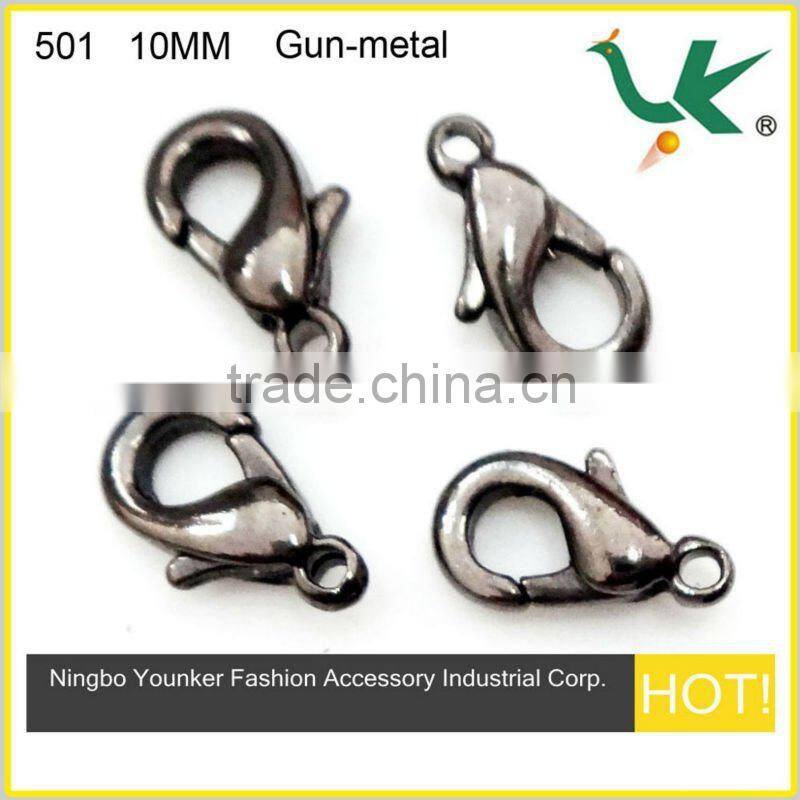 High Quality Fashion Jewelry Lobster Clasp 10MM, Plated Gun-metal, Model 501