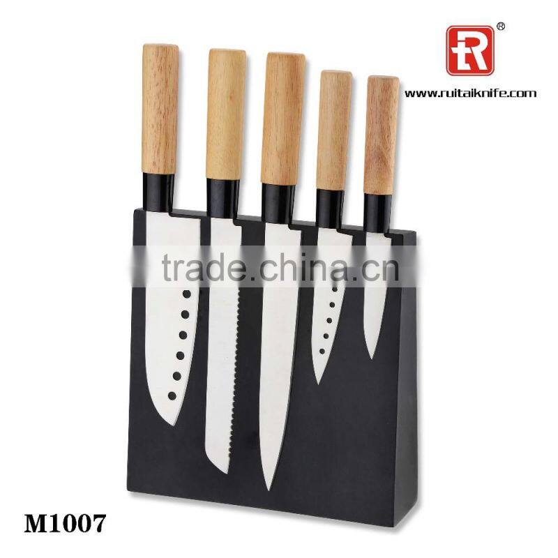 wooden handle santoku kitchen knife set with magnetic knife block