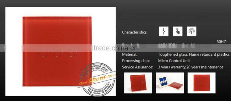 Newest Design 3 gang 1 way wall light touch switch with LED indicator