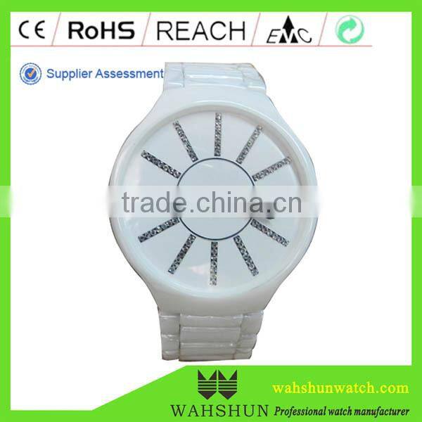 Fashion gift black white ceramic watch band man quartz waterproof,diamond ceramic wrist watch
