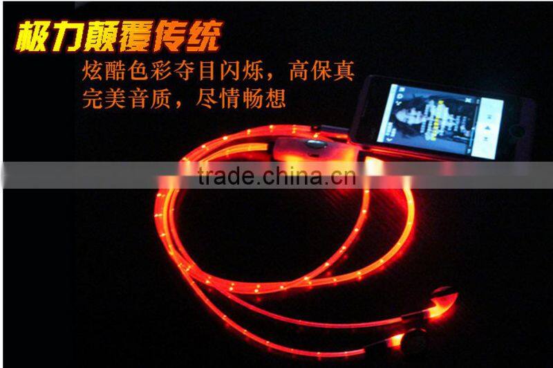 Hot Selling LED Flash Light 3.5mm Stereo Earphone Earbud Headphone Headset With Mic + USB Cable