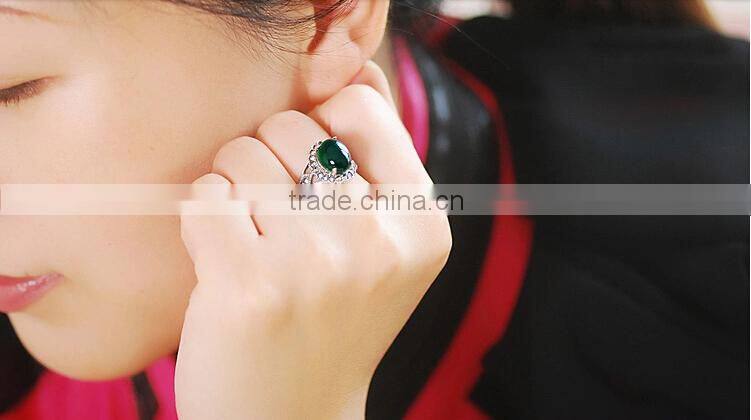 For women vintage fashion green agate stone ring